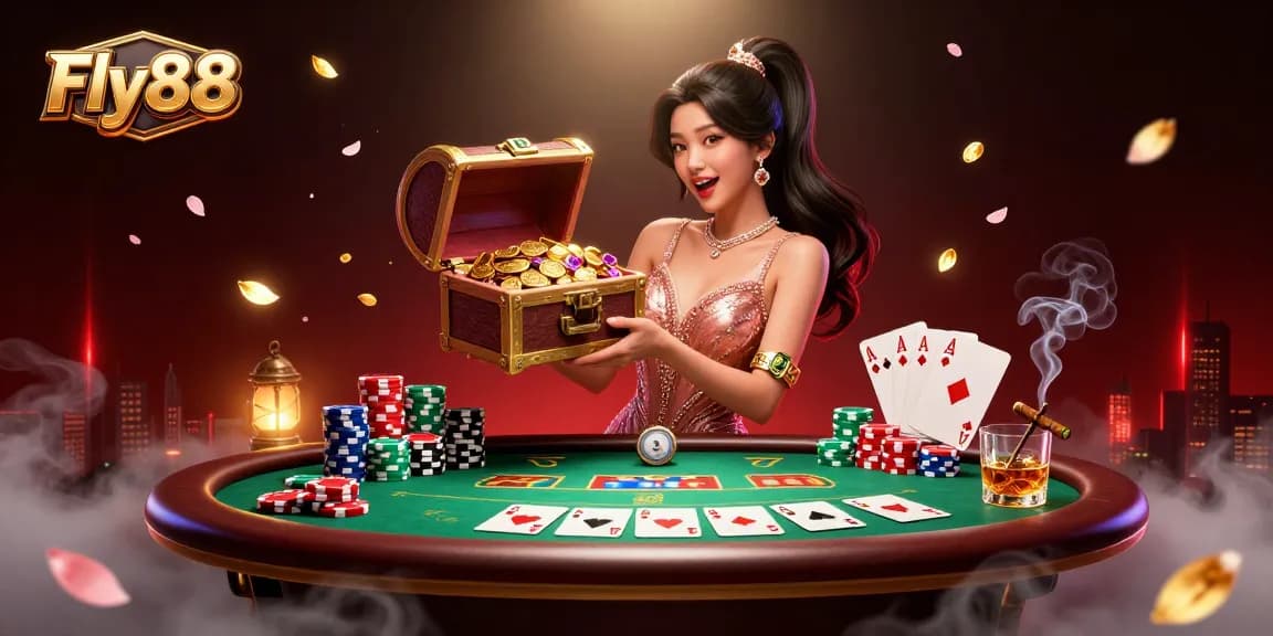Fly88 captivates players with an exciting treasure chest filled with gold and exclusive poker items.