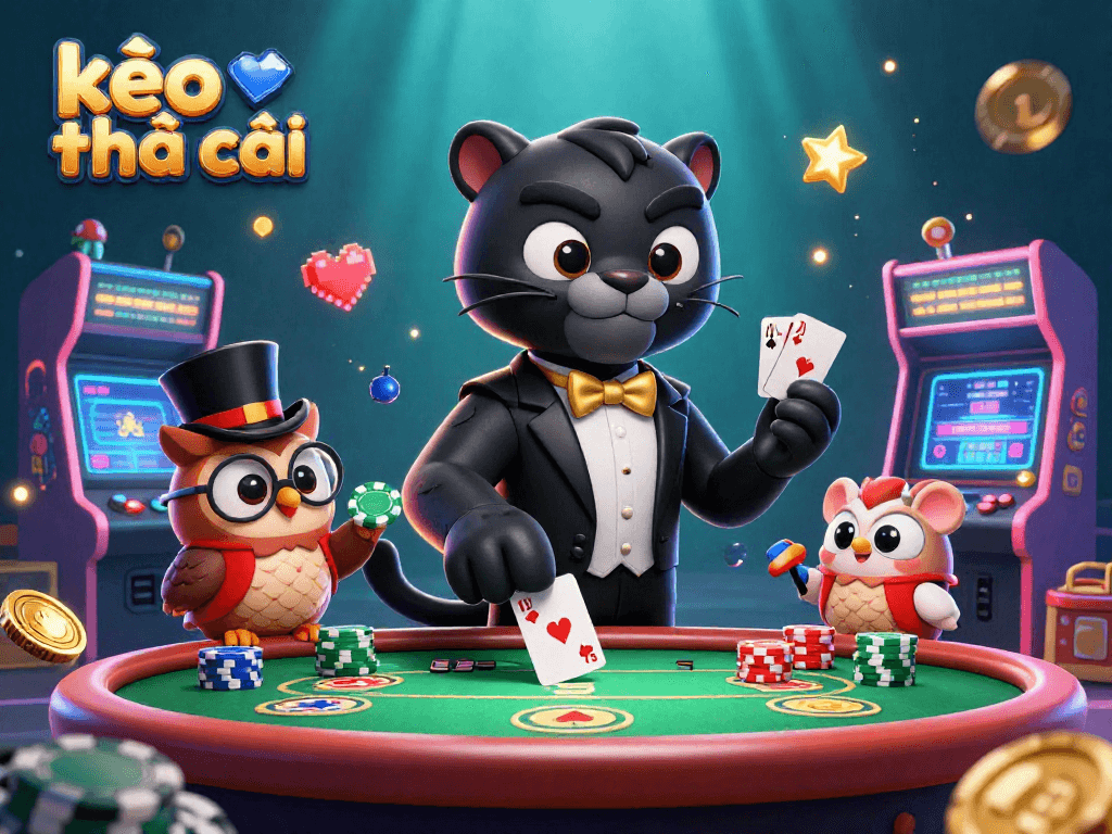 Engage in thrilling sports betting with kèo nhà cái, featuring vibrant 3D casino characters and game elements.