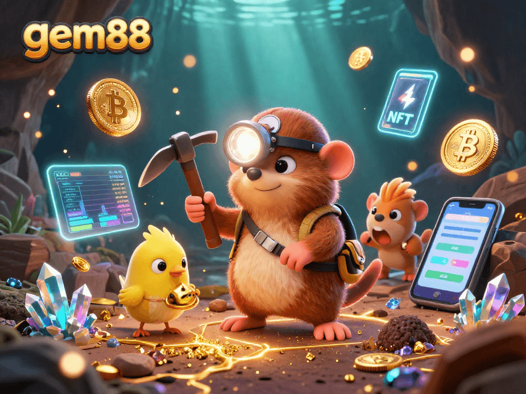 Experience winning adventures with the gem88 treasure hunter mole in a vibrant 3D casino scene.