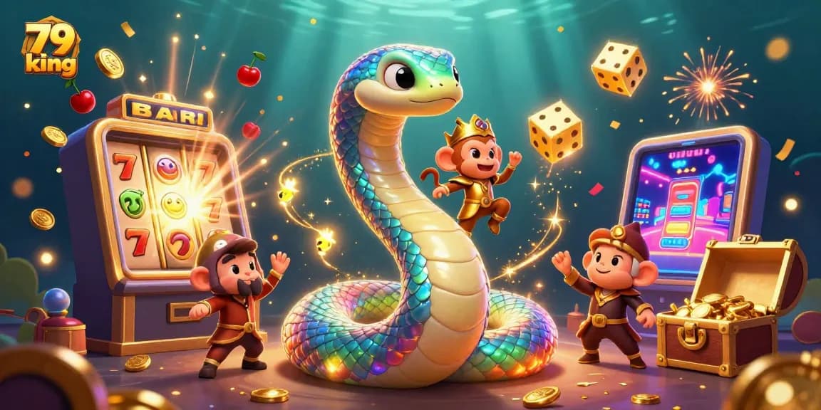 Experience thrilling gaming with 79 king's vibrant scene of jackpot excitement and magical elements.
