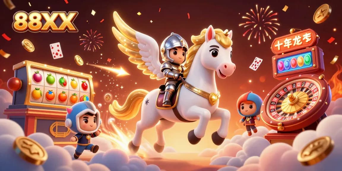 Experience thrilling gameplay at 88XX with vibrant characters, lucky slot reels, and dazzling casino elements.