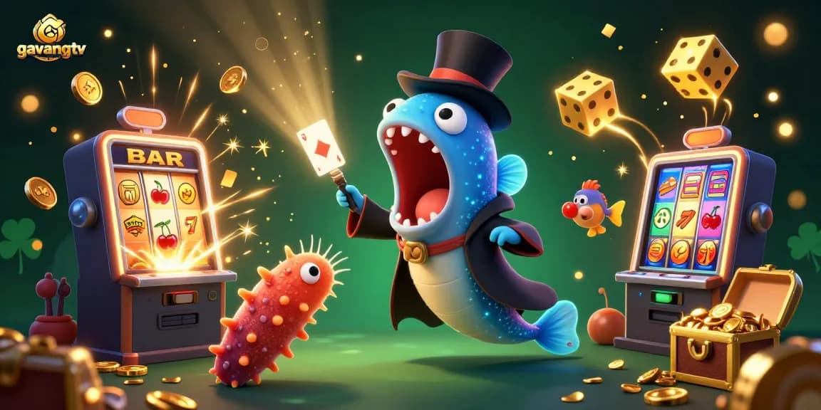 Engage with gavangtv's vibrant casino scene featuring animated characters and dynamic gaming elements.