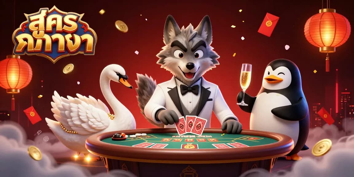 Experience baccarat action with สูตร บาคาร่า in a vibrant, animated casino scene featuring engaging characters.