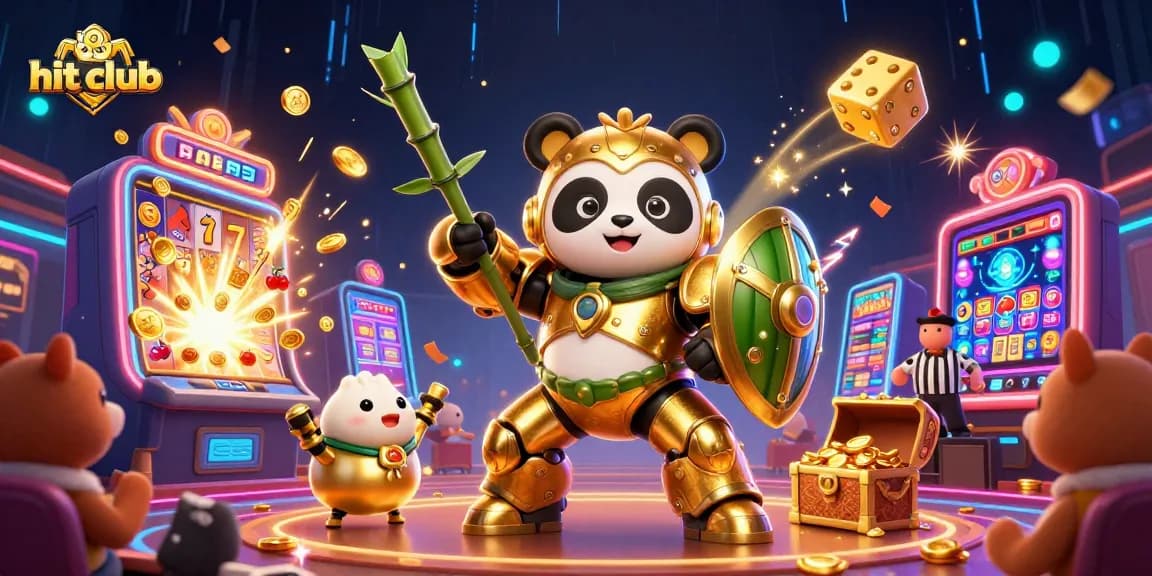 Engage in thrilling gameplay at hit club with a golden panda in a dynamic casino scene.