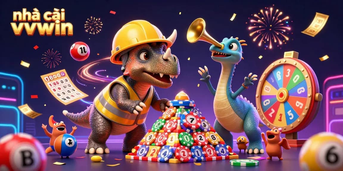 Engage with nhà cái vvvwin's dynamic gambling scene featuring colorful games and celebration elements.