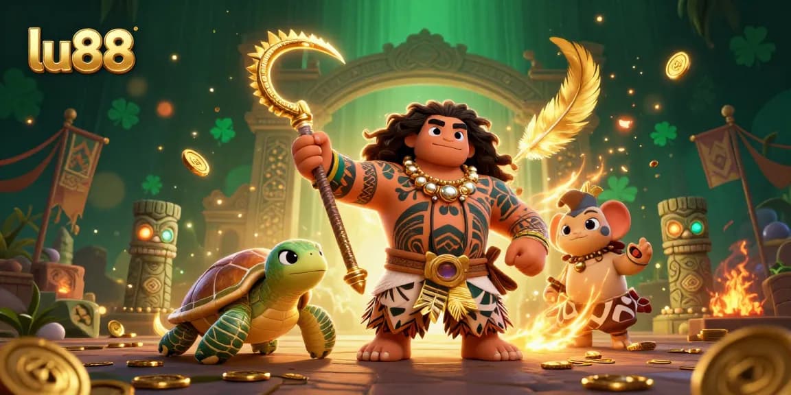 Experience gaming excitement with lu88's vibrant Polynesian-themed casino illustration, highlighting unique designs and rich elements.