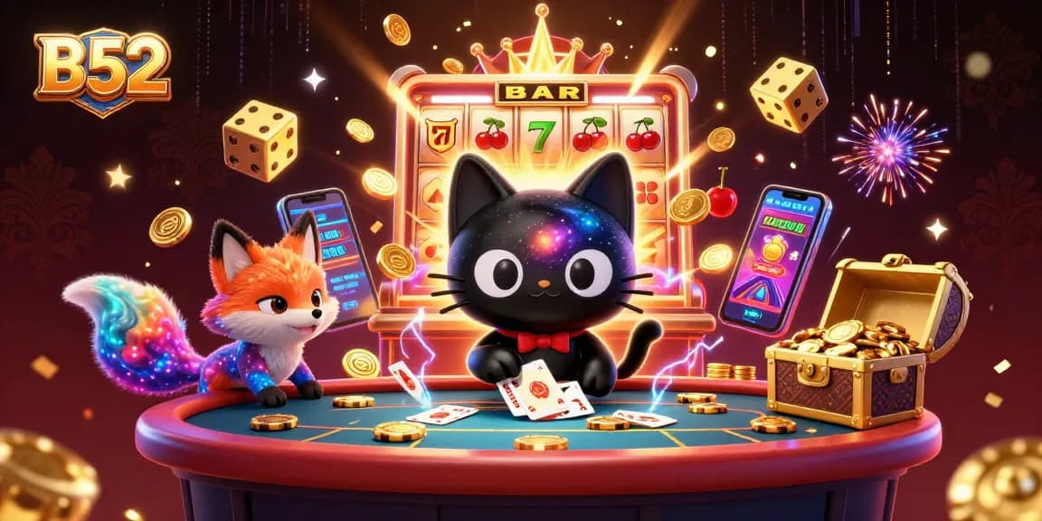 B52 captivates players at a vibrant cosmic casino table, surrounded by jackpot elements, enhancing their gaming experience.