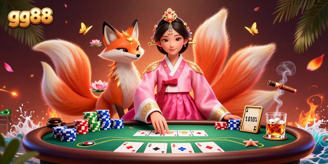 Experience the thrill of gg88 poker with a vibrant 3D scene filled with lucky icons and dynamic game elements.