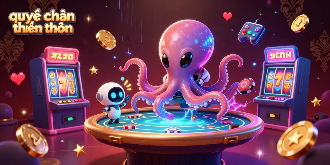 Engage in thrilling gameplay with quyết chiến tiền thưởng as a cartoon alien octopus leads the casino action.