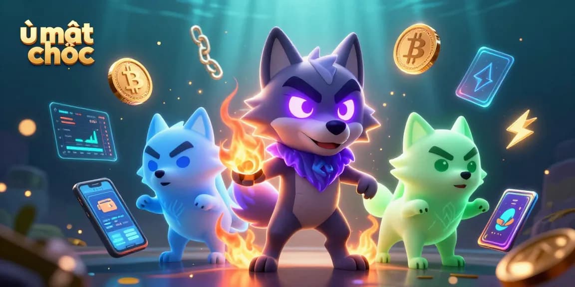 Play ù mạt chược with visually stunning wolf characters and vibrant cryptocurrency elements.