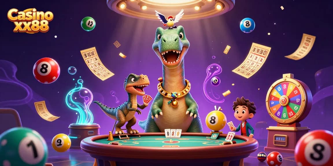 Experience thrilling games at Casino xx88 with unique 3D characters interacting amidst vibrant casino elements.