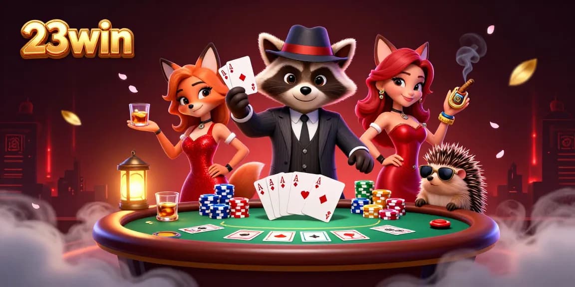 Experience thrilling games at 23win with poker actions and vibrant casino atmosphere
