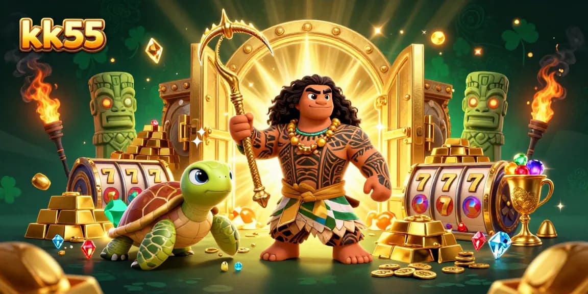 Experience excitement at kk55 with a vibrant gaming scene featuring treasures of slot games.