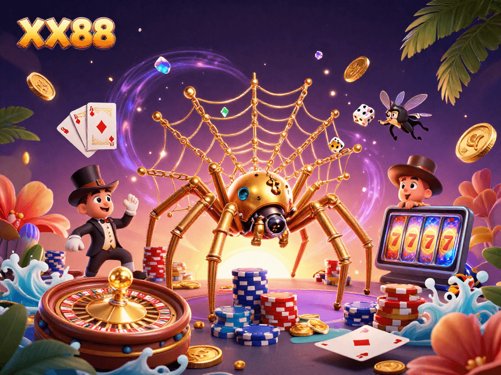 Win big with XX88 in a vibrant 3D casino scene showcasing endless betting excitement.