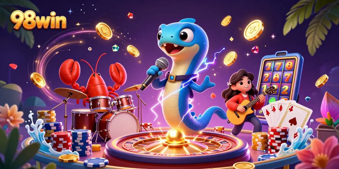 Experience vibrant fun at 98win with thrilling casino games and lively entertainment elements in a dynamic underwater scene.