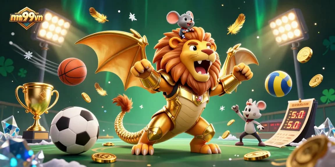 Experience captivating gaming action at mm99vn with a 3D chimera creature and sports elements