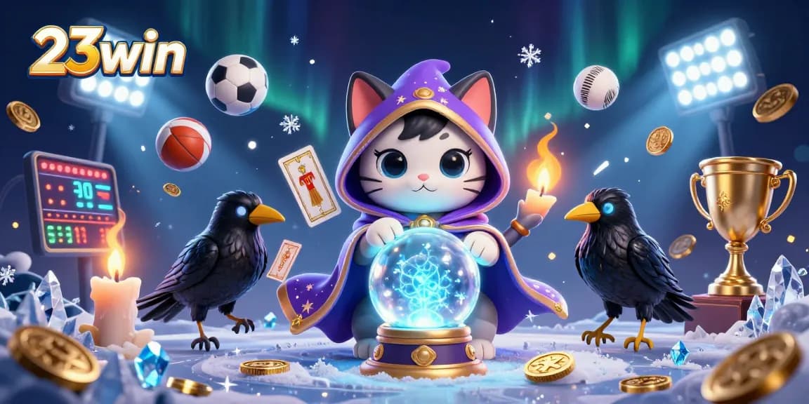 Experience the excitement of sports betting at 23win with a vibrant casino illustration full of action.