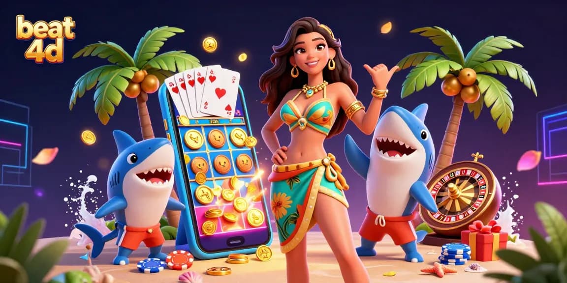 Experience winning with beat 4d slots in this vibrant, engaging scene depicting charming characters and casino elements.