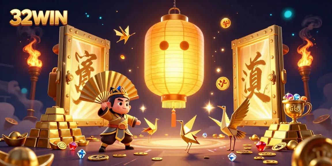 Experience the magic of 32WIN's vibrant casino scene with 3D floating lantern spirit.