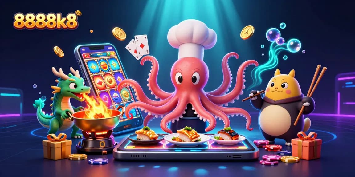 Experience winning with 8888k8, an exciting slot game showcasing dynamic 3D characters and vibrant gaming elements.