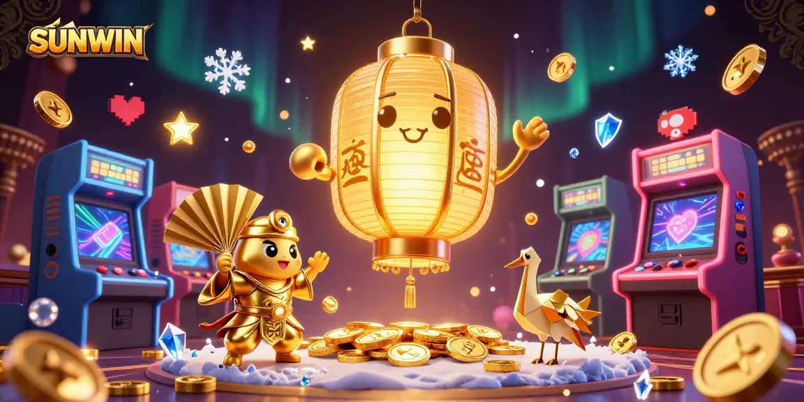 SUNWIN invites players to engage with a lively night market casino scene featuring vibrant 3D elements and magical creatures.