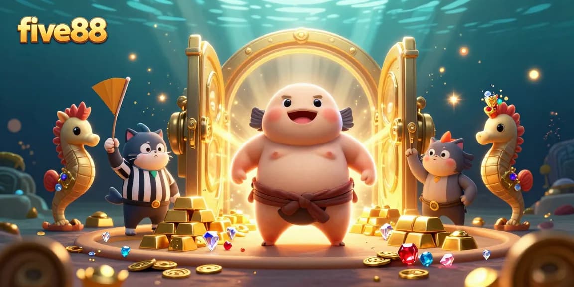 Experience thrilling moments at five88 with a fugu sumo wrestler, catfish referee, and sparkling treasures.