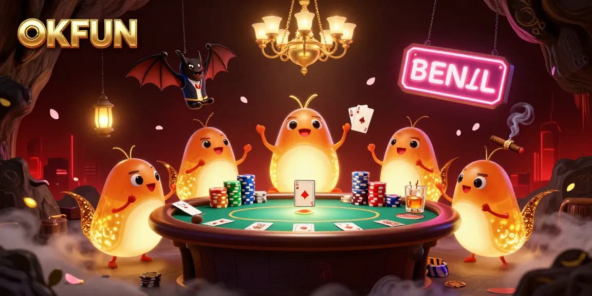 Win big at OKFUN with glowworms lighting up a cave casino, showcasing poker excitement!