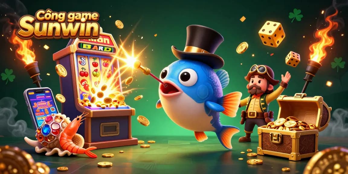 Win big with Cổng game Sunwin, as a deep-sea anglerfish attracts treasures in this 3D casino scene.
