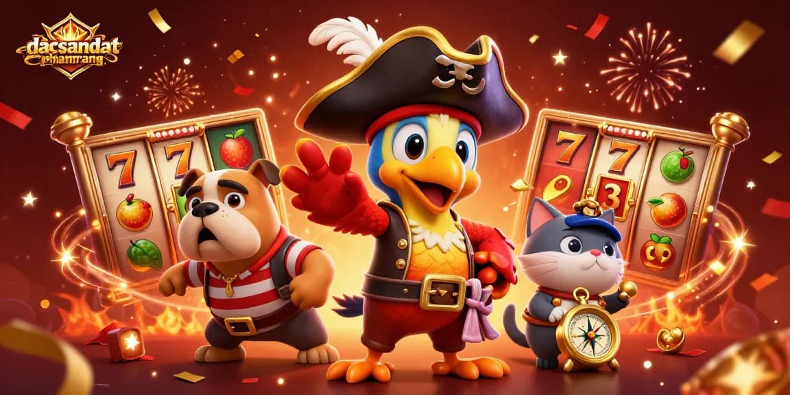 Spin the reels with excitement at dacsandatphanrang, featuring vibrant casino characters and slot symbols.