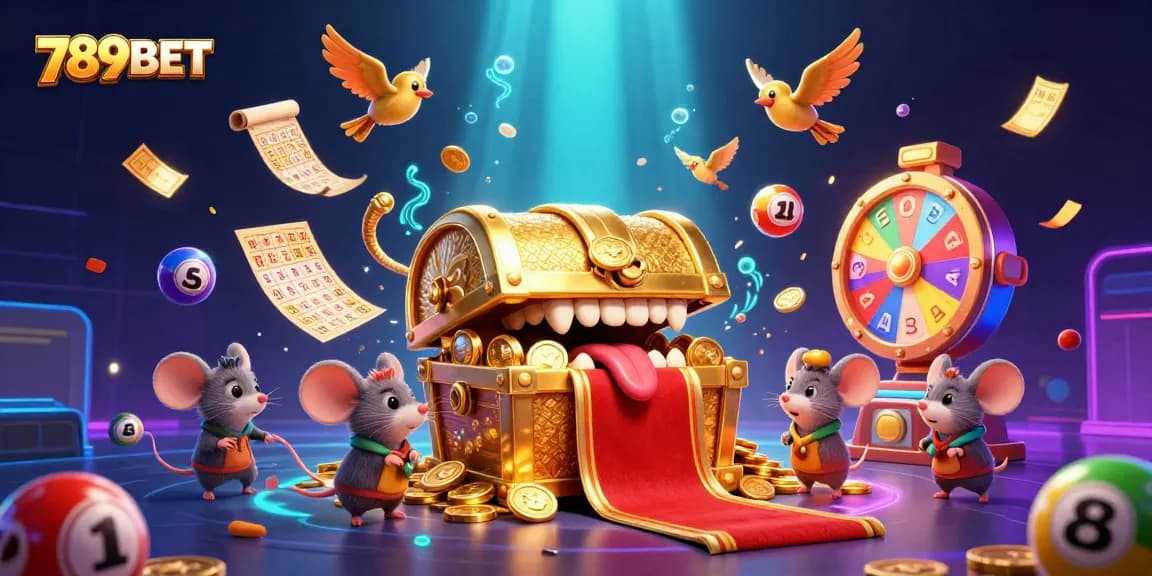 Engage with 789BET's thrilling lotteries through vibrant illustrations of game elements.