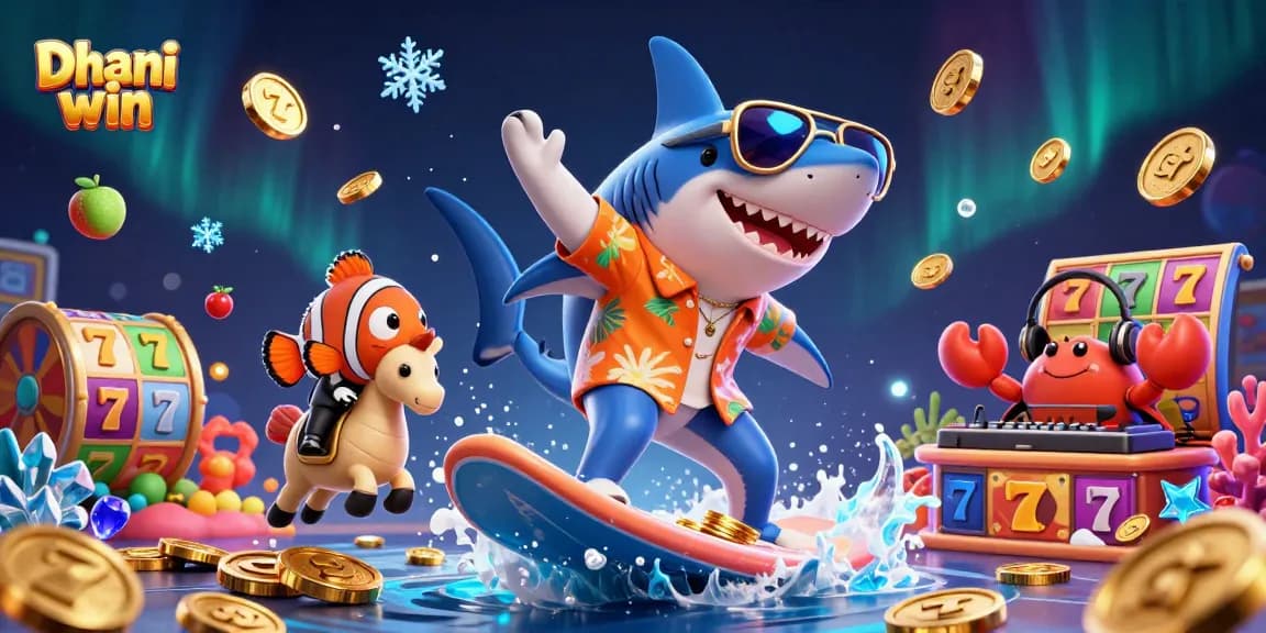 Dhani win offers players engaging slot experiences with cartoon characters celebrating wins surrounded by gold coins.