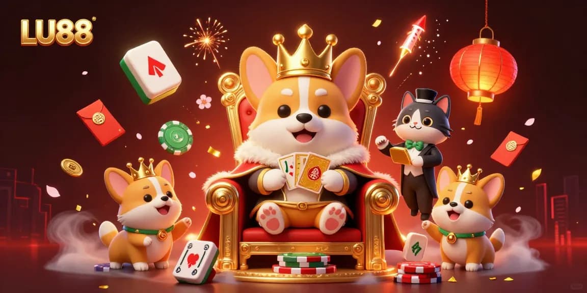 LU88 brings excitement to the casino scene with corgis and vibrant gaming symbols.