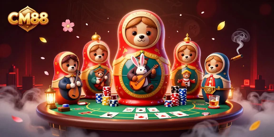 Engage with CM88: Experience thrilling poker gameplay with a vibrant 3D casino setting.