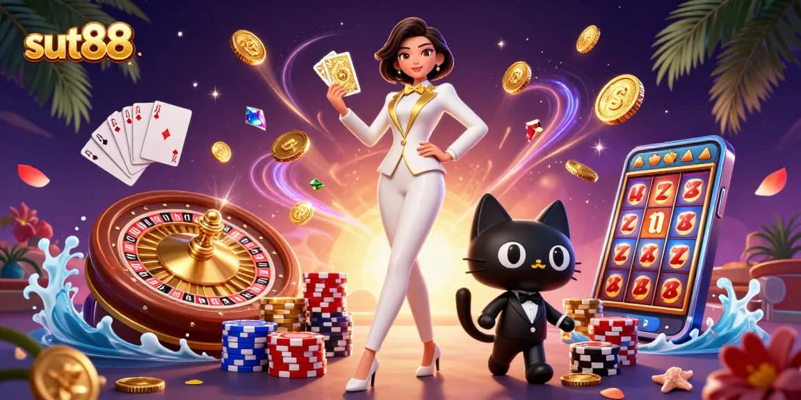 Sut88 offers thrilling casino action with a stylish dealer and vibrant gaming elements.