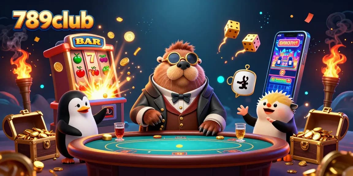 Experience thrilling gameplay at 789club with cartoon characters engaging in lively card games.