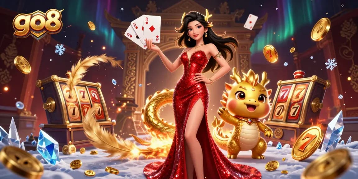 Join the excitement at go8 with stunning 3D depiction of Asian woman at a vibrant casino.
