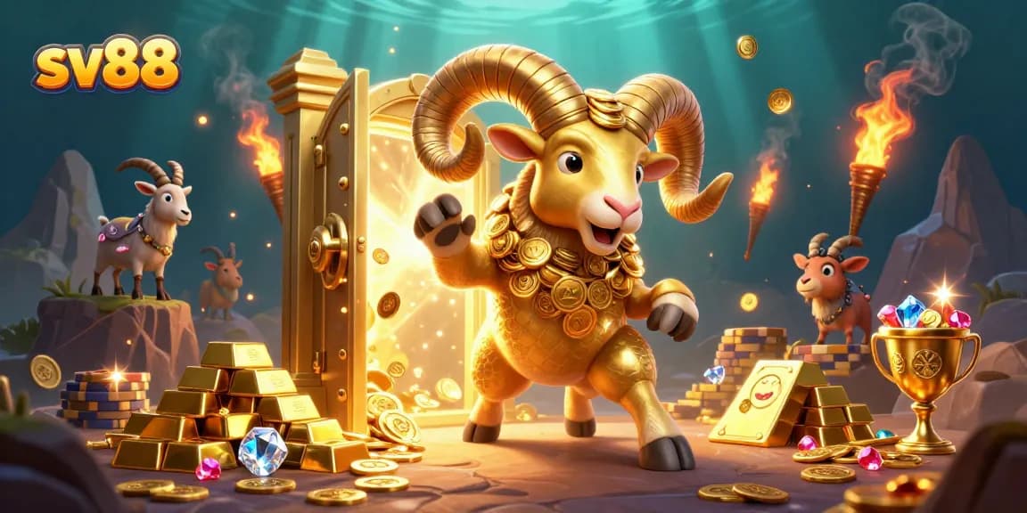 Experience the excitement of sv88 with a charging golden ram, treasures, and dynamic gaming elements.