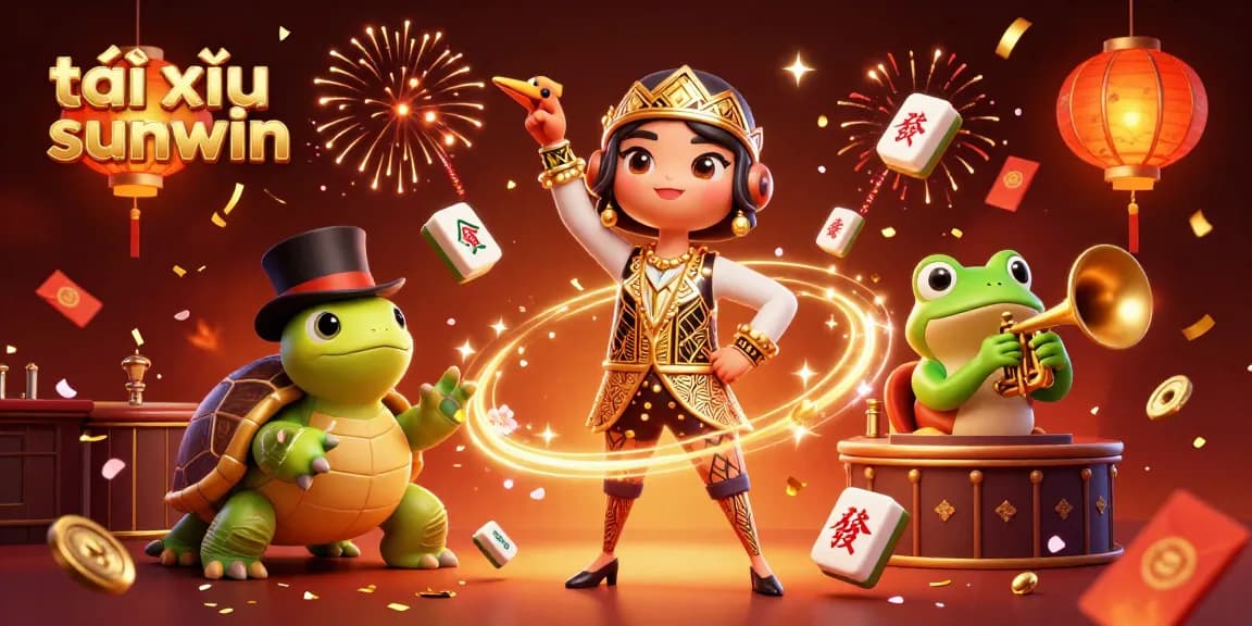 Tài xỉu sunwin brings excitement as a 3D crane, turtle, and frog inspire with festive gambling elements.
