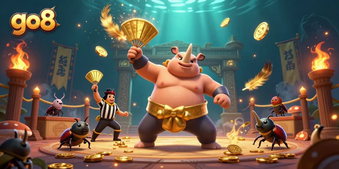 Witness go8's thrilling jackpot excitement with a powerful sweep of coins in a vibrant 3D casino scene.