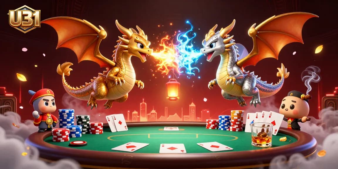 U31 dragons in dynamic flight bring excitement to a vibrant casino scene filled with poker elements.