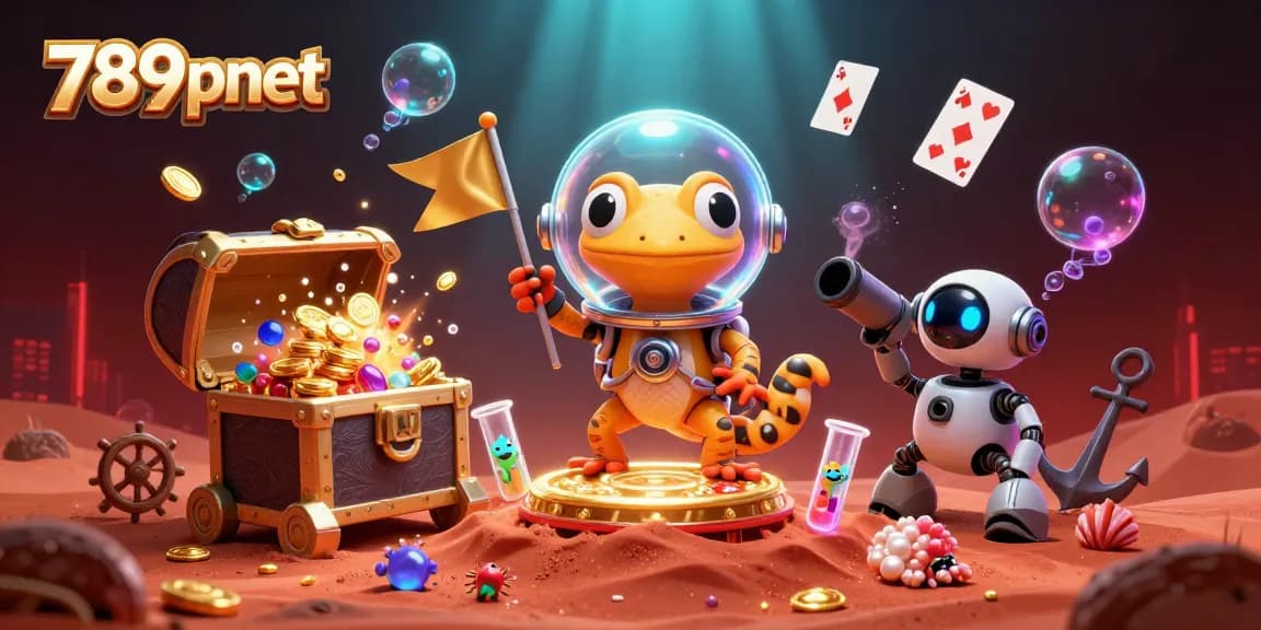 Explore the thrilling casino experience with 789pnet and a Martian gecko amidst exciting gaming elements.