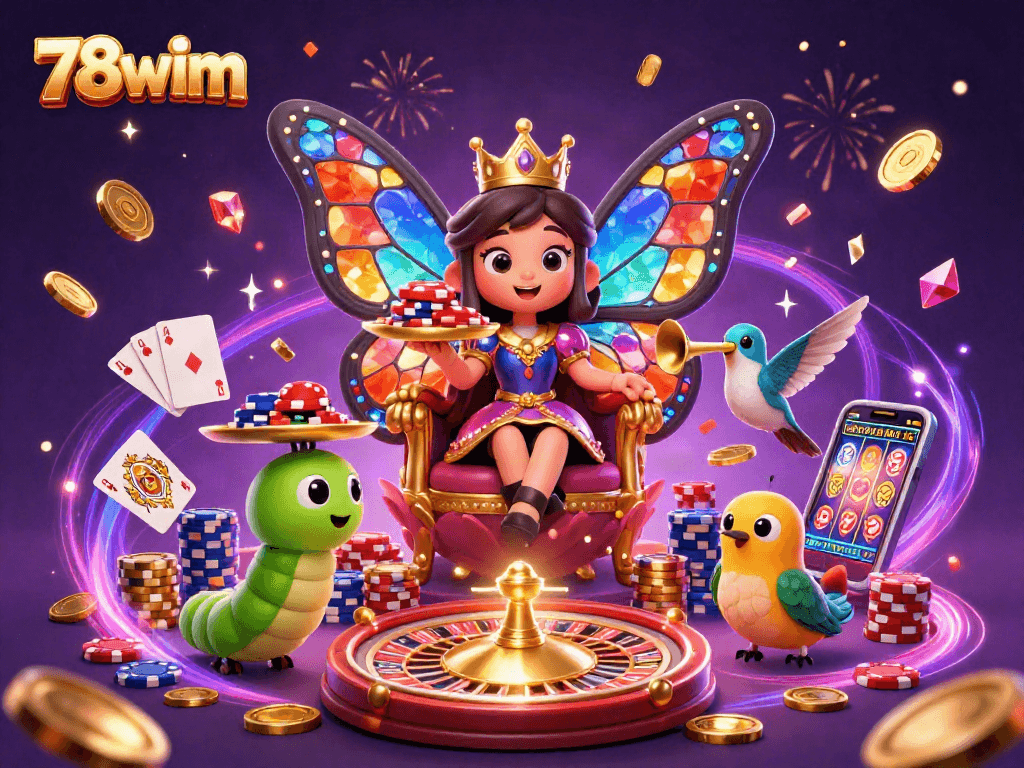 Experience the excitement of 78wim with vibrant characters and dynamic casino elements in this ultra-detailed illustration.