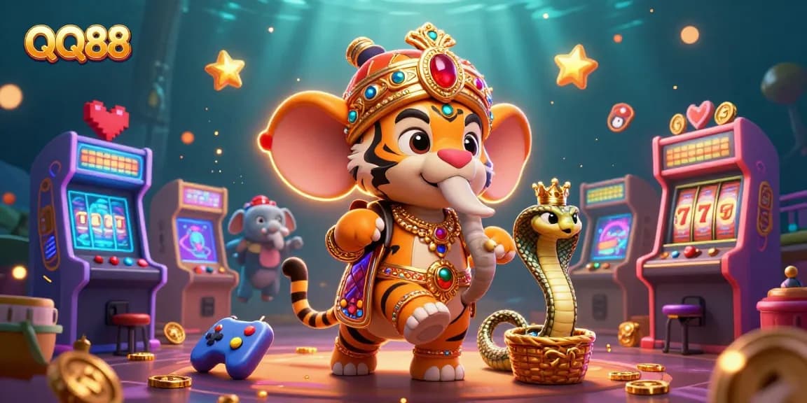 Engage with QQ88's vibrant casino experience featuring 3D cartoon characters and dynamic gaming elements.