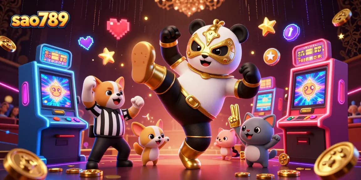 Sao789 thrills players with a vibrant 3D casino scene featuring dynamic characters and slot games.
