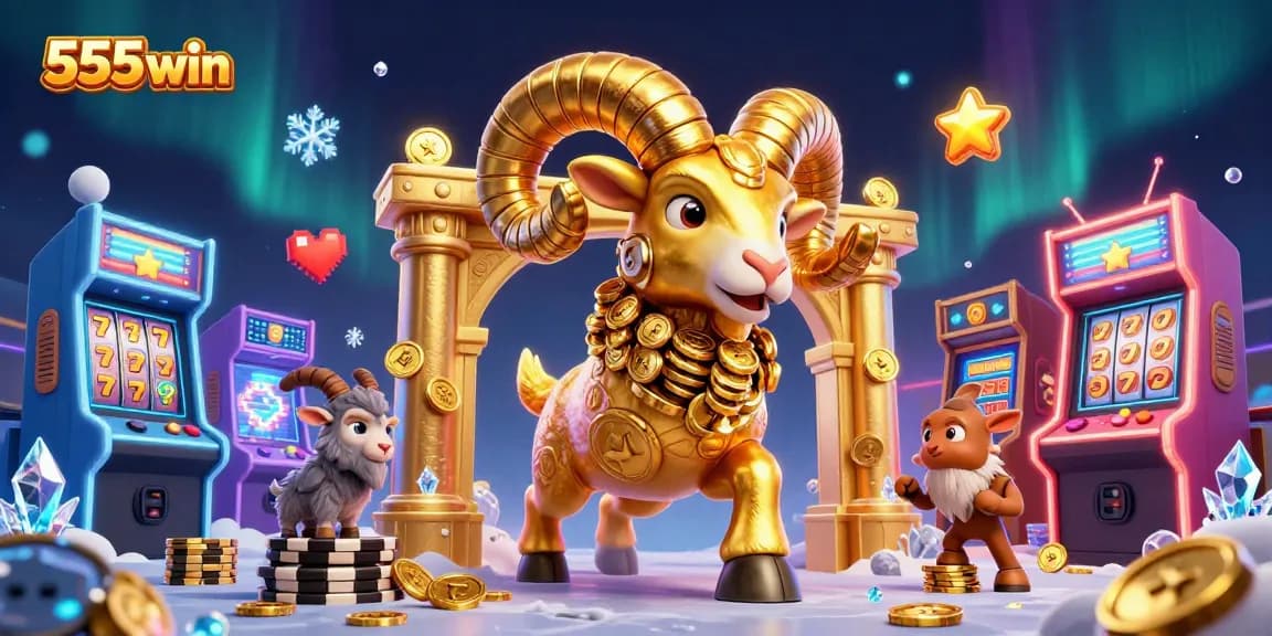Experience the thrill of 555win's vibrant casino atmosphere with cascading coins and exciting jackpot elements.