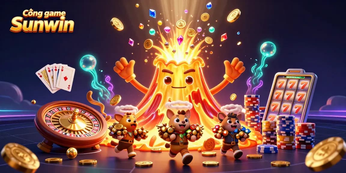 Experience exciting wins at Cổng game Sunwin with gold coins and radiant treasures in this vibrant scene.