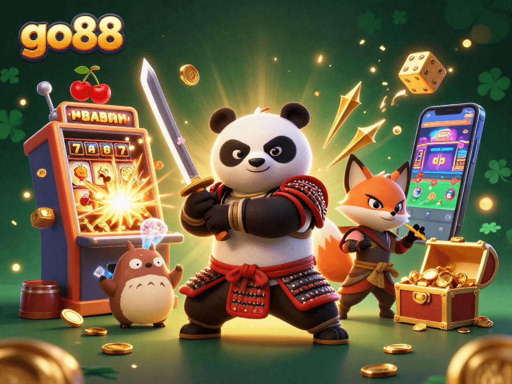 Spin and win with go88 in a vibrant casino scene featuring engaging characters and jackpot elements.