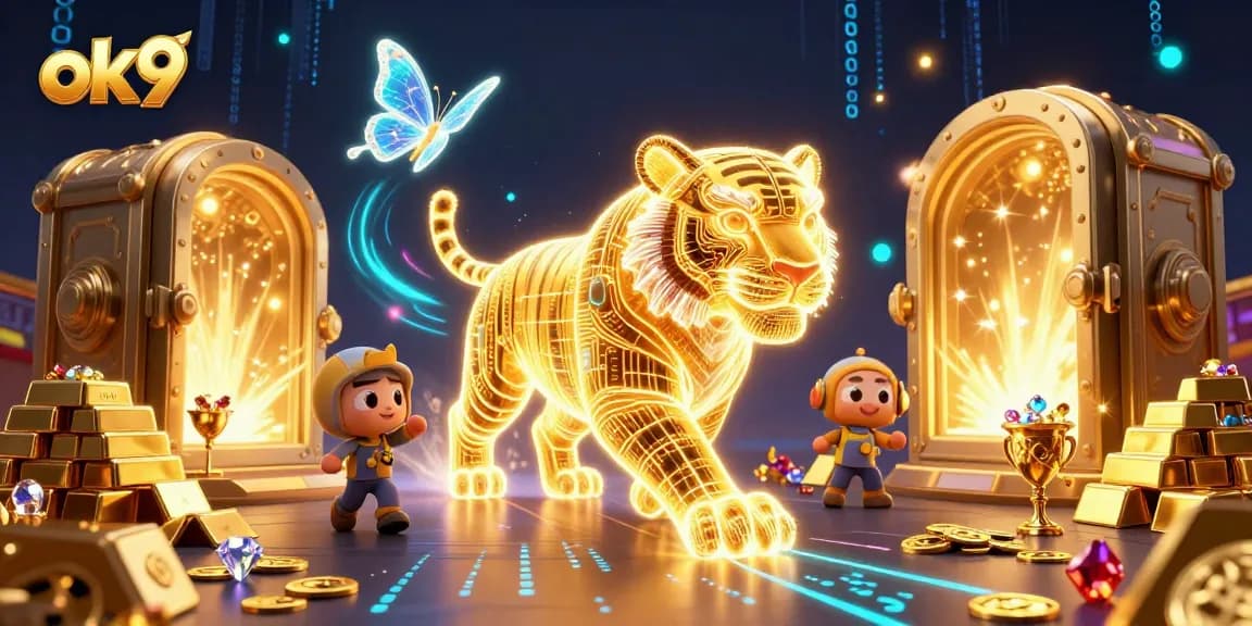 Experience thrilling gaming at ok9 with a vibrant digital casino featuring a neon tiger.