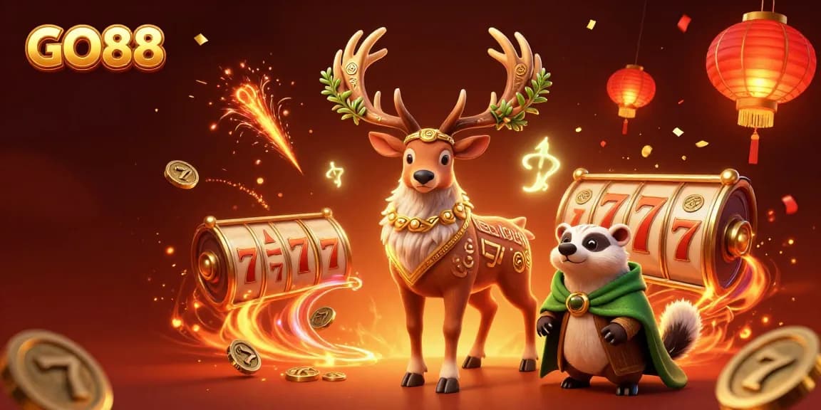 Experience GO88's vibrant casino atmosphere with dynamic characters and classic gaming elements.