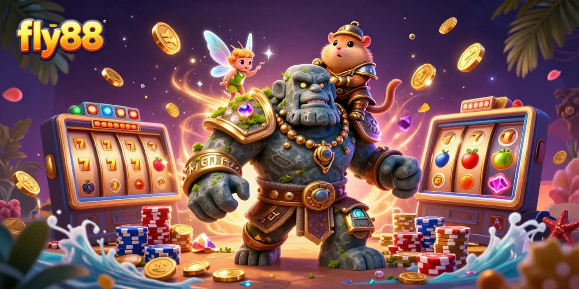 Experience thrilling wins with fly88's magical casino adventures featuring vibrant character elements.